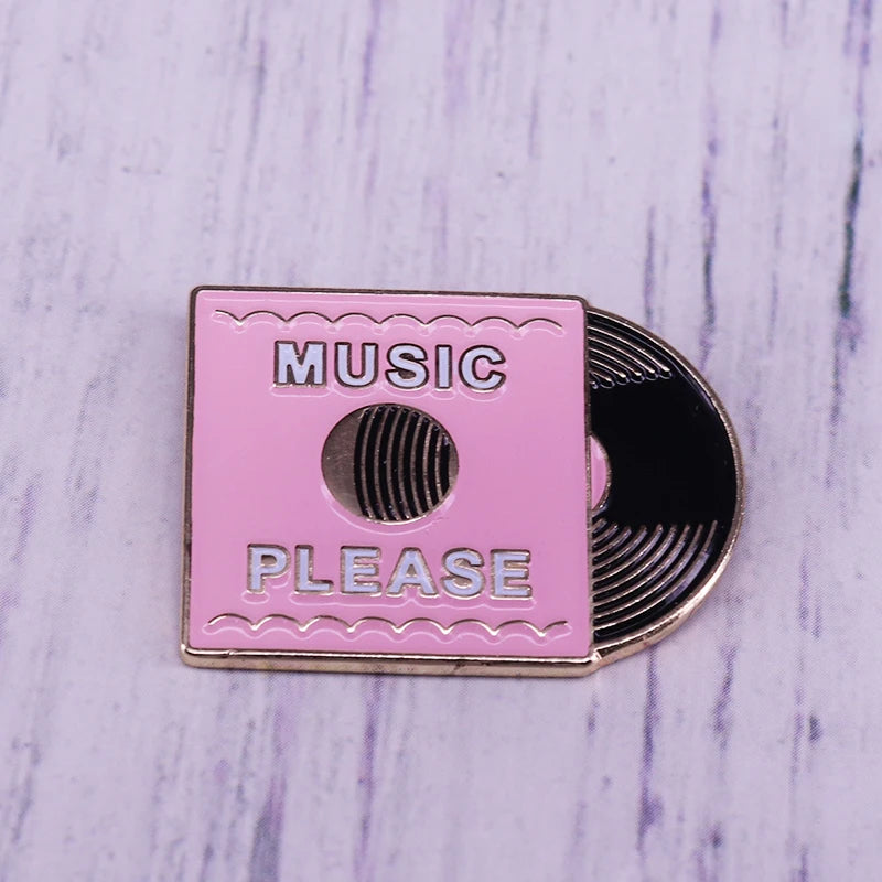 Music Lapel Pin Pink Record Brooch for Coat Scarf Sweater