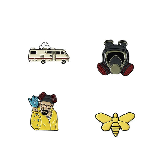 4PCS Cartoon Enamel Lapel Pins Set - Hornets Mask, Sprinkle, Station Wagon Badges Gift for Women Fans