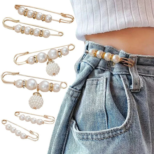 6 Pcs Pearl Waist Pin Clips for Clothing Adjustment