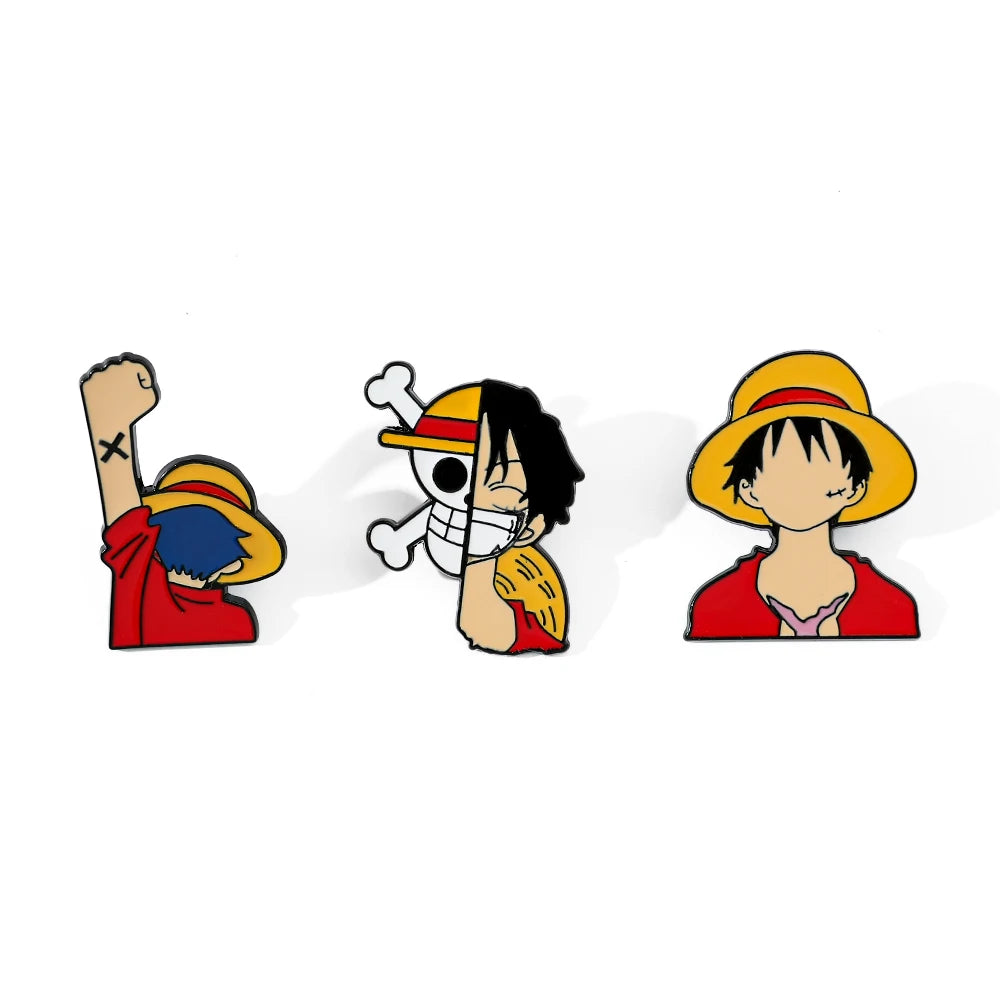 3 Pcs Monkey D. Luffy Enamel Pin Set - Cartoon Brooch Metal Badge Jewelry for Clothing & Backpack