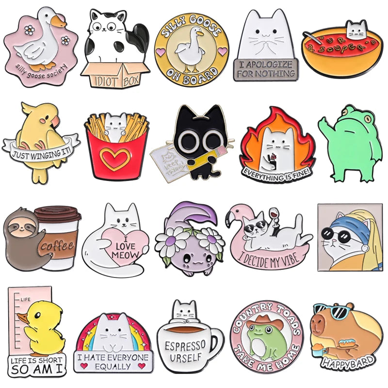 31 Cartoon Animal Enamel Pins Cute Cat Duck Goose Brooches Lapel Badge Jewelry Gifts