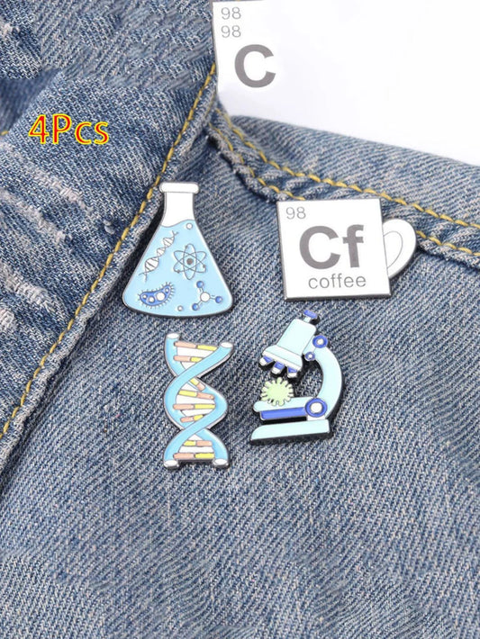 Science Enamel Pin Set: Microscope, Beaker, DNA, Molecular Brooches