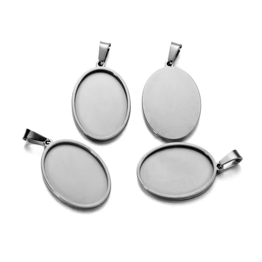 5Pcs Stainless Steel Oval Cabochon Pendant Base for DIY Jewelry Making
