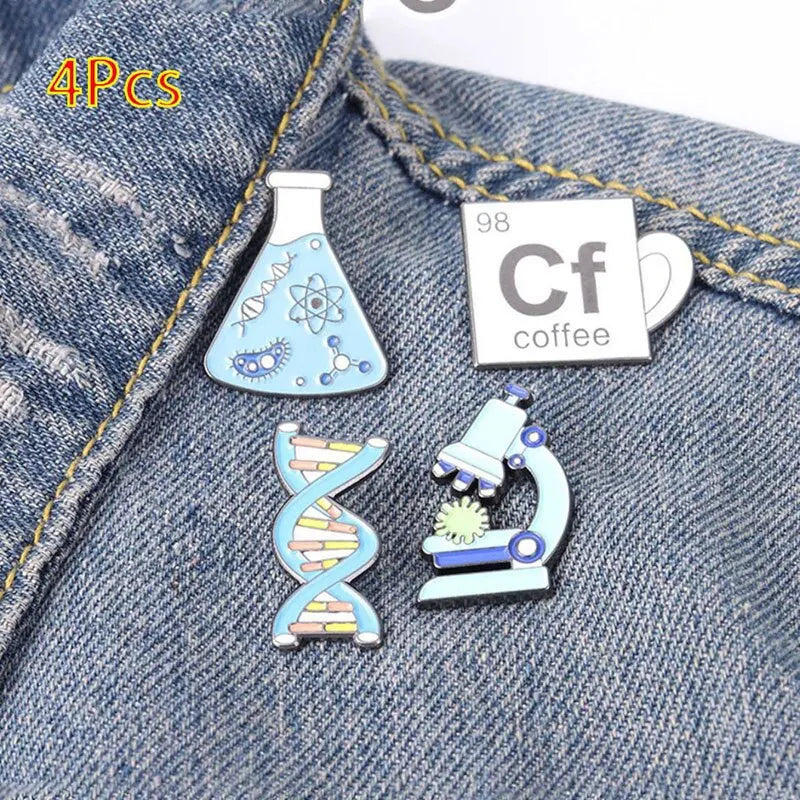 Science Enamel Pin Set: Microscope, Beaker, DNA, Molecular Brooches