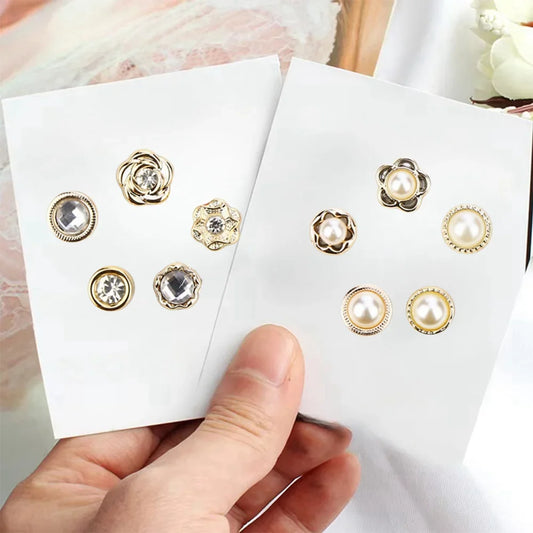 10pcs Pearl Rhinestone Button Pins, Decorative Safety Covers for Clothes, Hats, Bags, Shawls