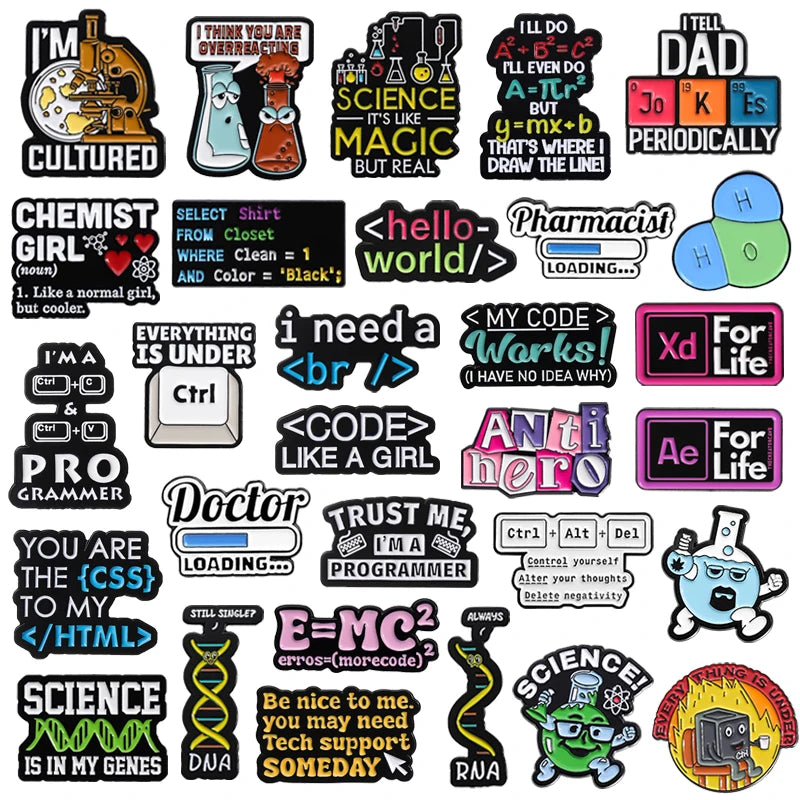 27 Science Enamel Pins Chemical Element Symbol Brooches Jewelry Gifts