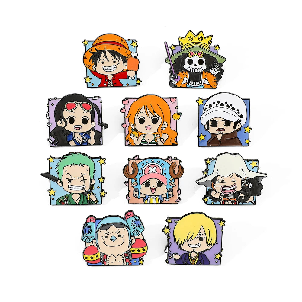 10 Pcs One Piece Anime Metal Badge Set - Luffy Usopp Brooch Pin