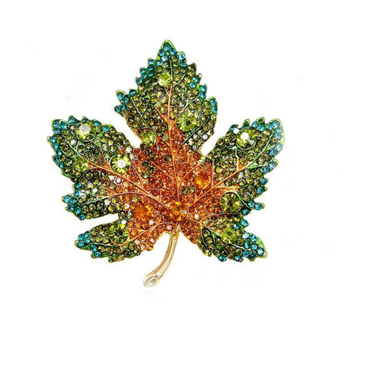 Yupsk Rhinestone Maple Leaf Brooch Pin Jewelry