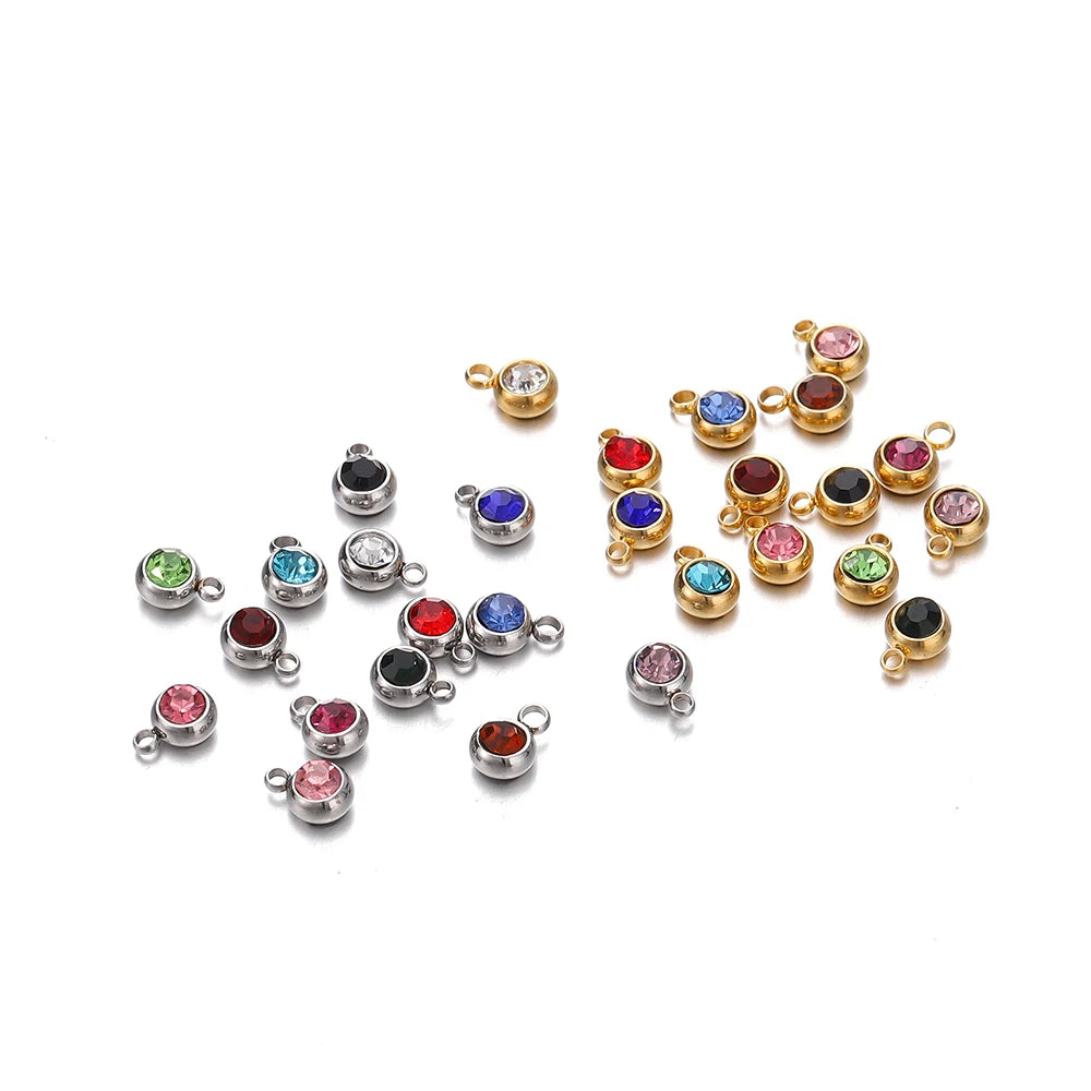 20pcs 6mm Gold Stainless Steel Rhinestone Beads Charms for DIY Jewelry