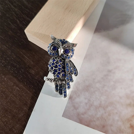 Zircon Blue Owl Brooches Crystal Enamel Jewelry for Clothes Scarf Collar