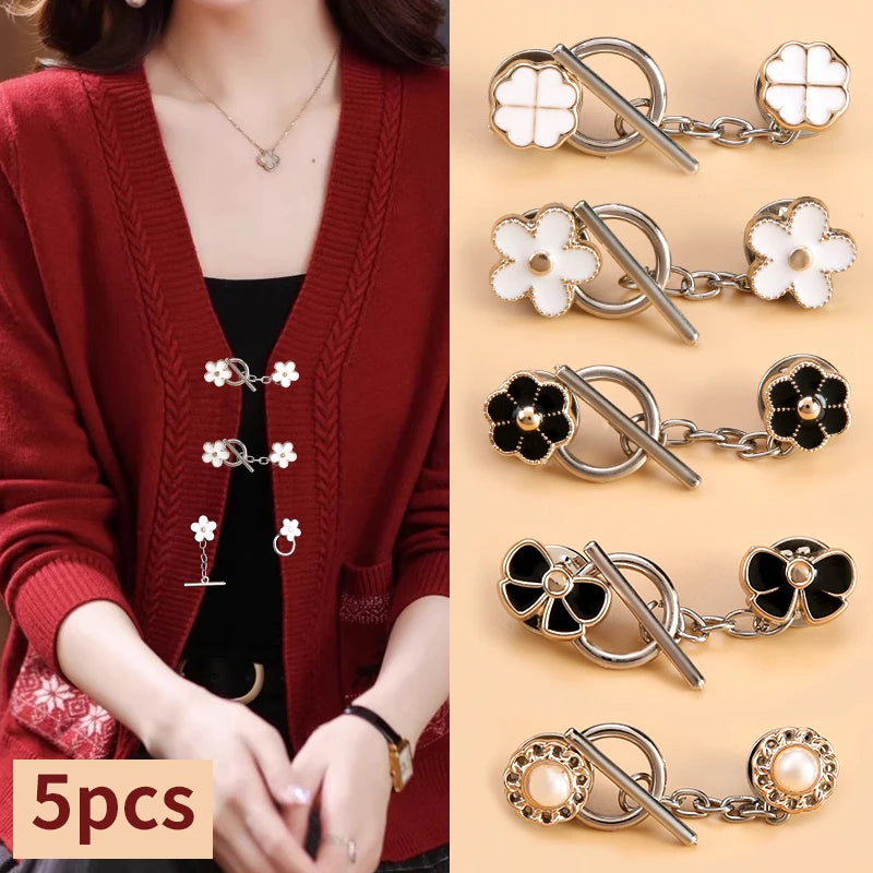 5 Sets Metal OT Button Up Brooch for Coat, Sweater, Cardigan, Women's Decorative Button