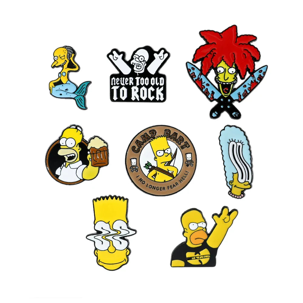 8 Pcs Rock Series Enamel Pin Set - Creative Red Hair Beer Brooch Badge for Backpack & Clothing
