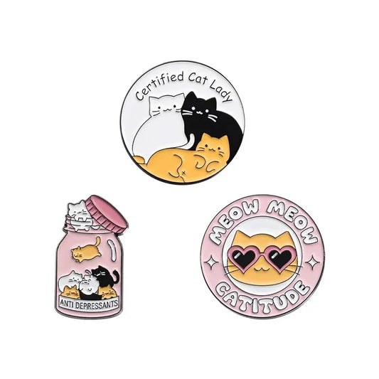 3pcs Cat Cartoon Pins, Personalized Letters, Clothing Accessories