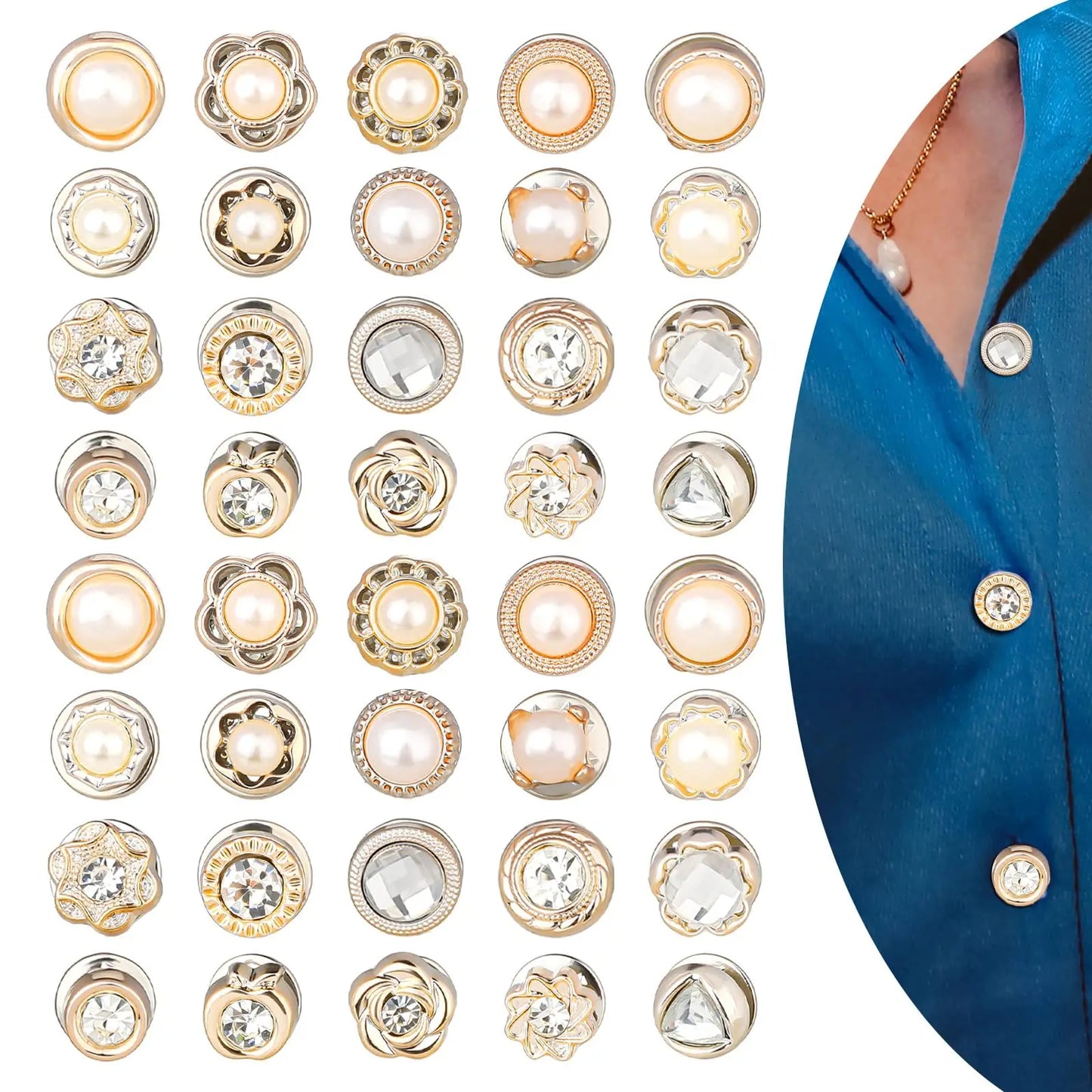 10pcs Pearl Rhinestone Button Pins, Decorative Safety Covers for Clothes, Hats, Bags, Shawls