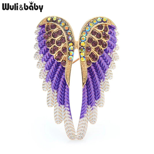 Wuli&baby Rhinestone Angel Wings Brooch Pins - Sparkling Jewelry Gift Feather Brooches