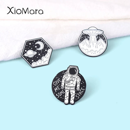 Astronaut Enamel Pin UFO Star Moon Galaxy Space Brooch Gift