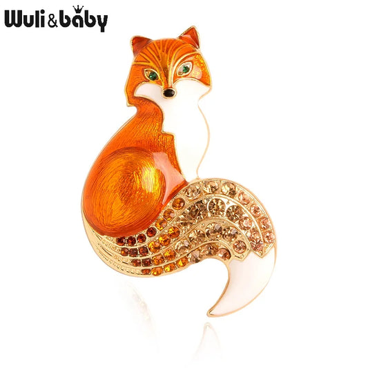 Wuli&baby Rhinestone Fox Brooches for Women Animal Party Pins Gifts
