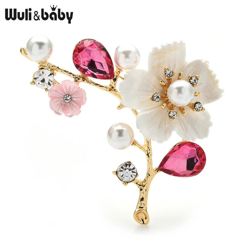 Wuli&baby Shell Plum Blossom Brooches for Women Wedding Office Jewelry Gifts