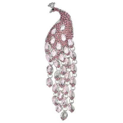 Wuli&baby Luxury Peacock Rhinestone Tassel Brooch Pin Gift