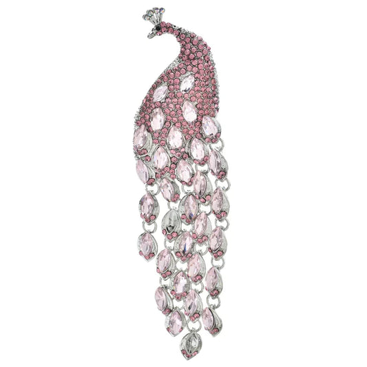 Wuli&baby Luxury Peacock Rhinestone Tassel Brooch Pin Gift