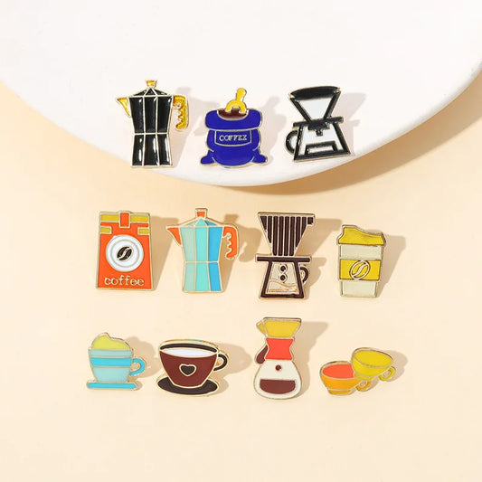 Coffee Machine Anime Love Enamel Brooch Lapel Pin Badge Accessories