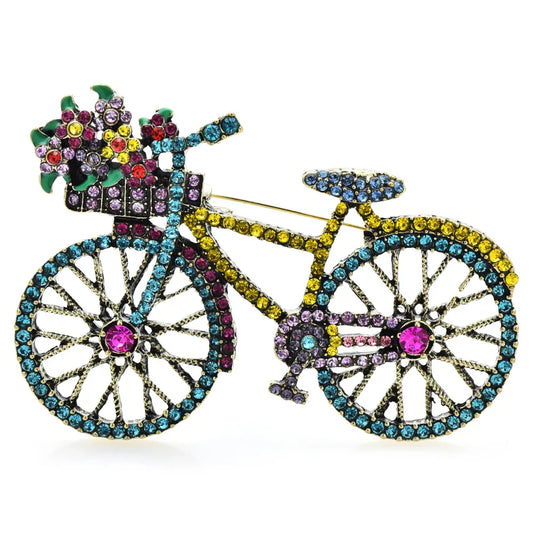 Wuli&baby Shining Bicycle Brooches 2-Color Flower Bike Pins Gifts
