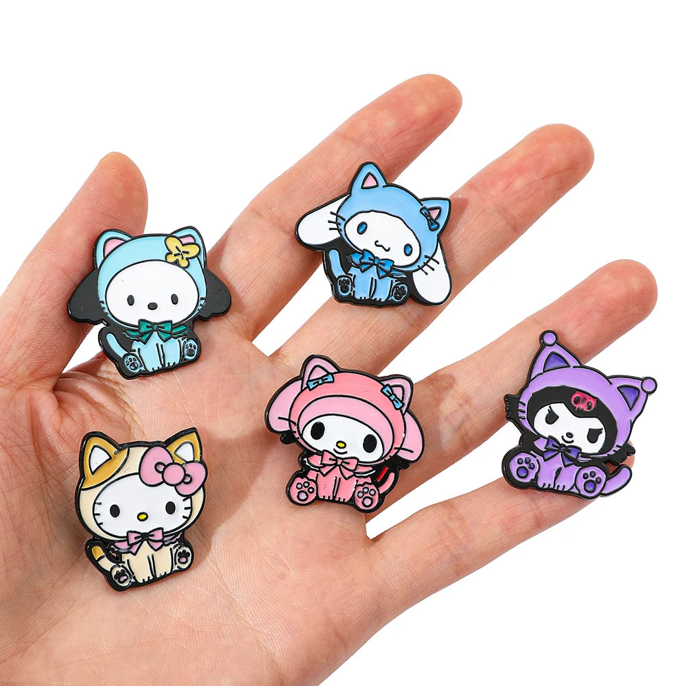 5 Pcs Sanrio Kuromi Hello Kitty Brooch Set - Cute Cartoon Metal Badges for Clothes, Caps, Backpacks