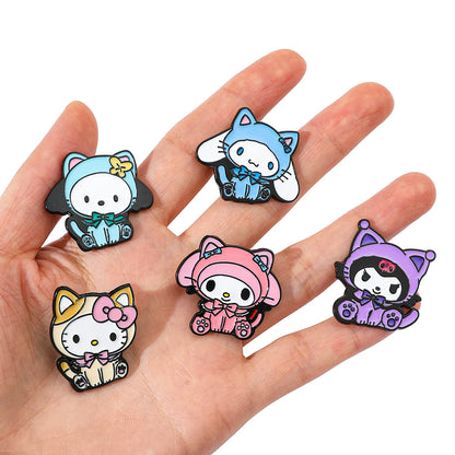 5 Pcs Sanrio Kuromi Hello Kitty Brooch Set - Cute Cartoon Metal Badges for Clothes, Caps, Backpacks