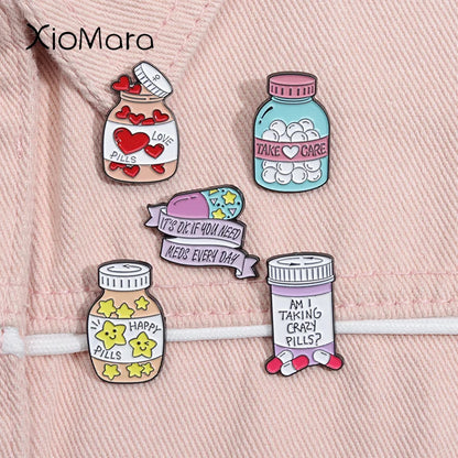 Take Care Pill Bottle Enamel Pin Anxiety Depression Jewelry