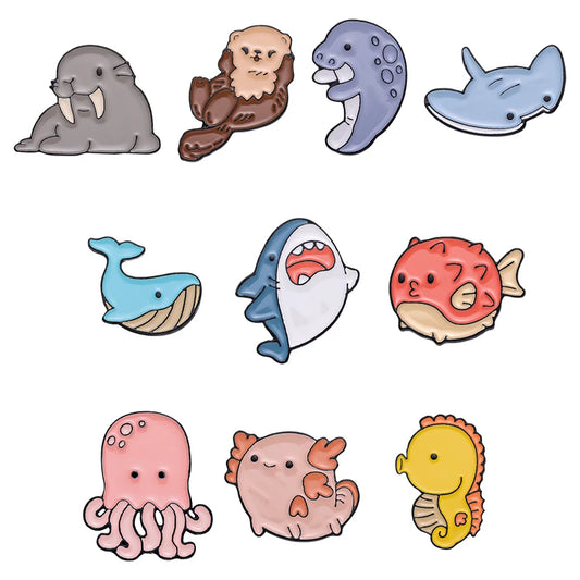 Whale Shark Cat Octopus Enamel Pin Custom Brooches Animal Accessories Gifts Wholesale