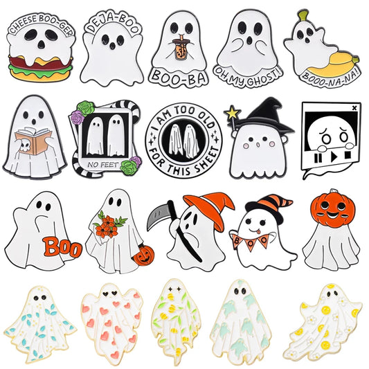 White Ghost Enamel Pins Halloween Skull Pumpkin Brooch Lapel Badge Jewelry Gifts