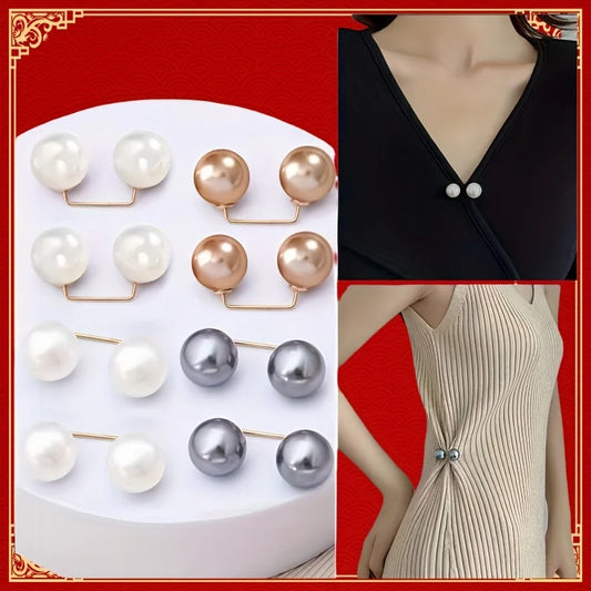 8PCS Pearl Safety Pins Brooch Dress Waist Scarf Fastening