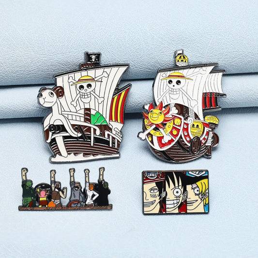 4PCS Anime Straw Hat Pirates Ship Brooch Luffy Cosplay Pin Accessories