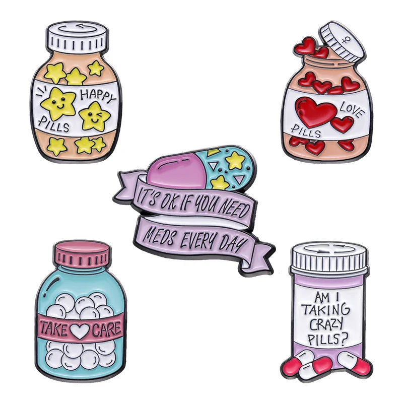 Take Care Pill Bottle Enamel Pin Anxiety Depression Jewelry