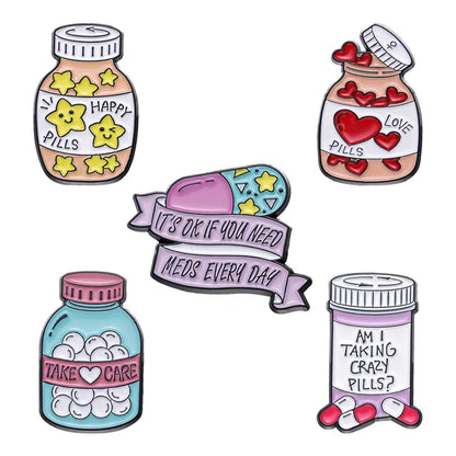 Take Care Pill Bottle Enamel Pin Anxiety Depression Jewelry