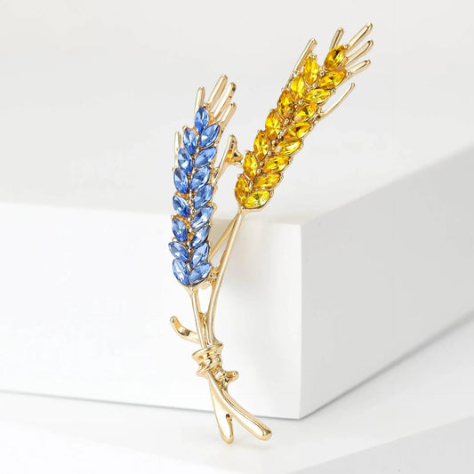 Wheat Sheaf Cubic Zirconia Gold Brooch Crystal Jewelry