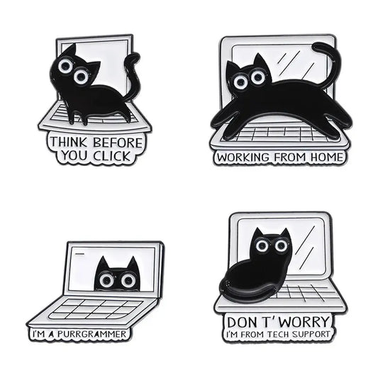 4pcs Black Cat Cartoon Pins and Clothing Accessories