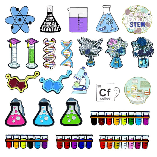 Women in STEM Enamel Pins: Test Tube, DNA, Chemistry, Molecular Brooches, Student Lapel Jewelry Gift
