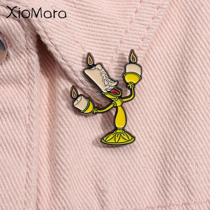 Yellow Candlestick Enamel Pin Cartoon Brooch Lapel Badge Jewelry Gift