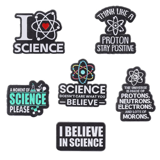 Science Enamel Pin Set - 6 Styles Brooch for Bags & Clothes - Gifts for Scientists