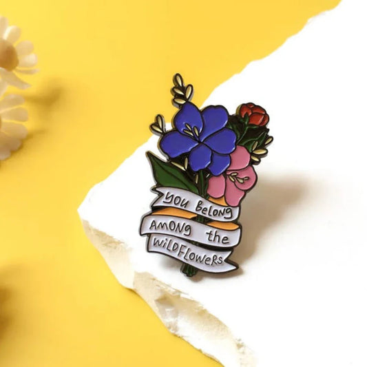 Wild Flowers Witch Hat Enamel Pin Floral Motivational Brooch Jewelry Accessory