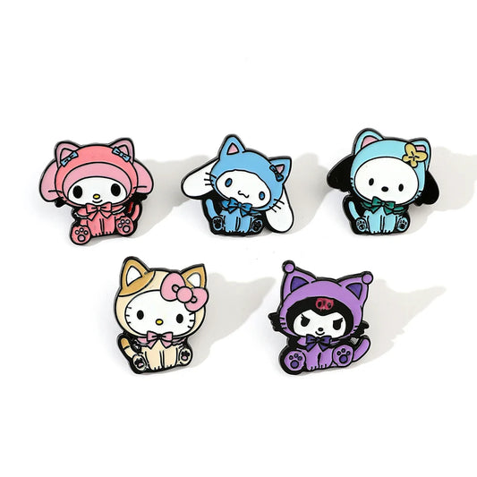 5 Pcs Sanrio Kuromi Hello Kitty Brooch Set - Cute Cartoon Metal Badges for Clothes, Caps, Backpacks