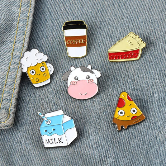 Milk Coffee Pizza Beer Enamel Brooch Lapel Pin Badge Accessories